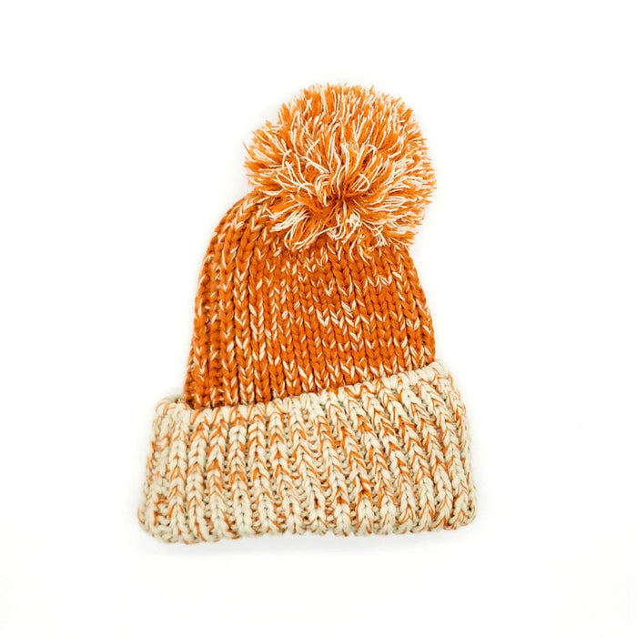 #KA247 Thick Knit Orange Pom Pom Beanie