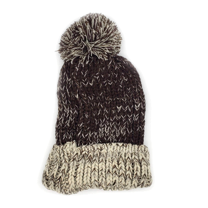 #KA247 Thick Knit Brown Pom Pom Beanie