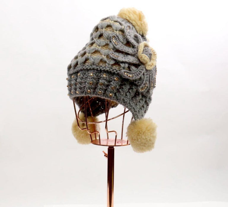 Knitted Rhinestone Pom Pom Beanie #FLOBEA4 (PC)