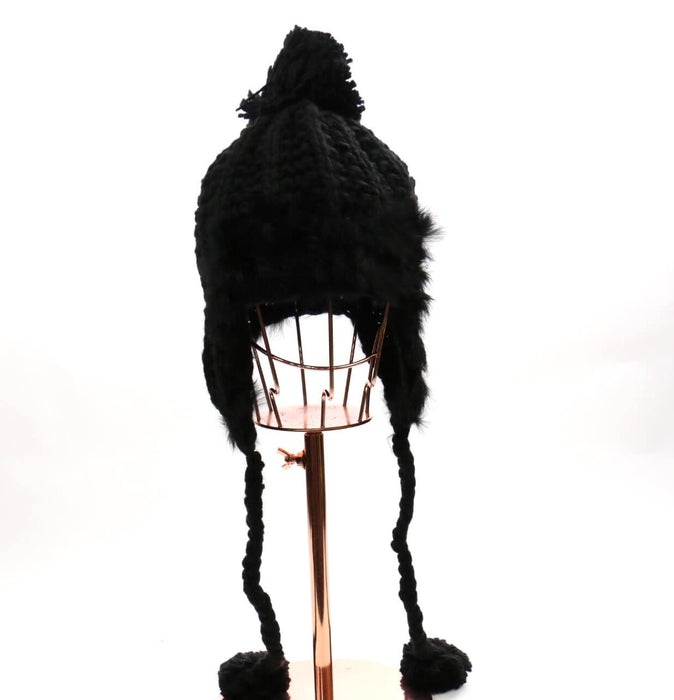 Furry Knitted Pom Pom Beanie with Strap #HT028 (PC)