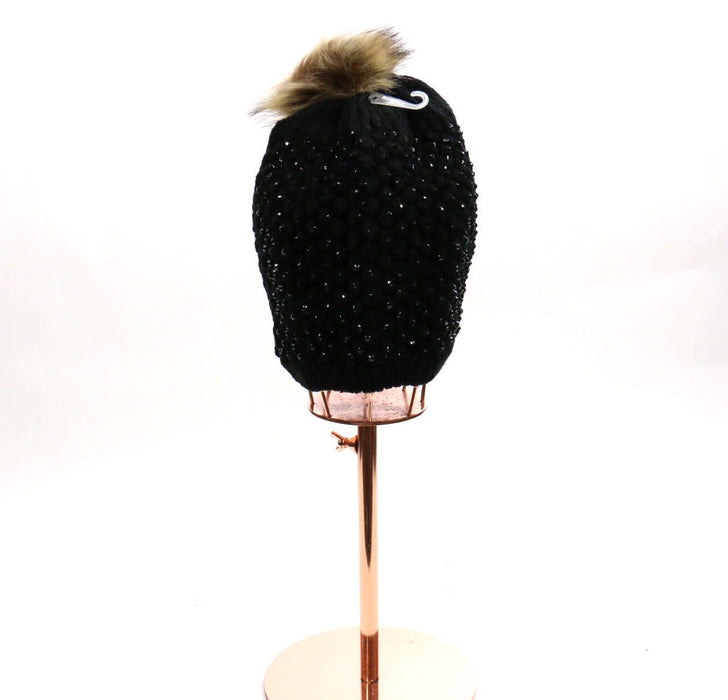 Knitted Rhinestone Pom Pom Beanie #RHIBEA1 (PC)