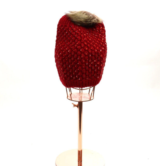 Knitted Rhinestone Pom Pom Beanie #RHIBEA1 (PC)