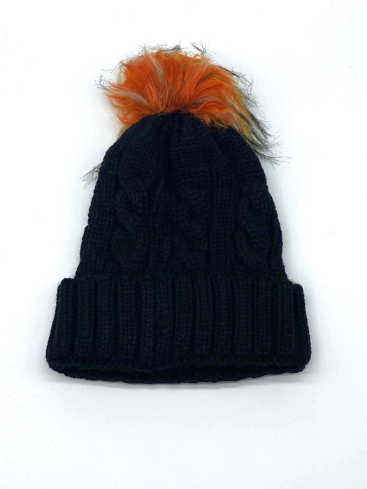 #AO322 Pom Pom Black Beanie w/ Colorful Pom Pom