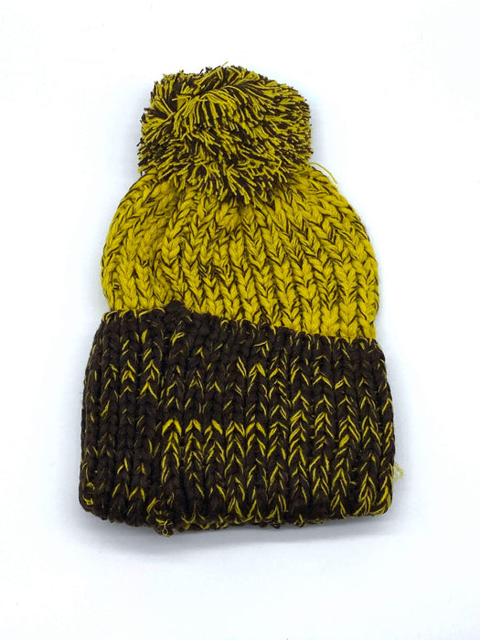 #KA247 Thick Knit Yellow Pom Pom Beanie