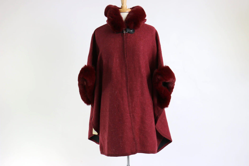 Wine Poncho with Fur #AV294WINE (PC)