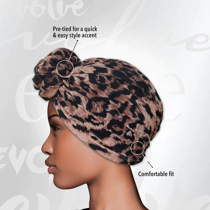 Evolve Top Knot Turban Cheetah #326