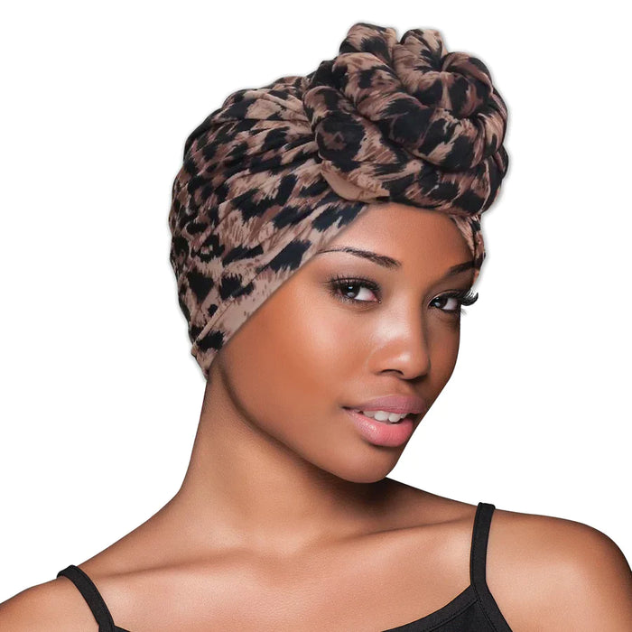 Evolve Top Knot Turban Cheetah #326